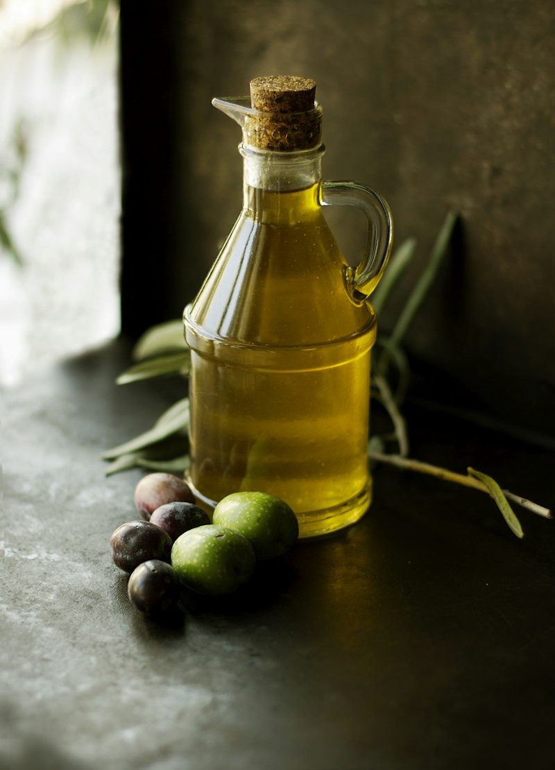 Olive oil in glass bottle